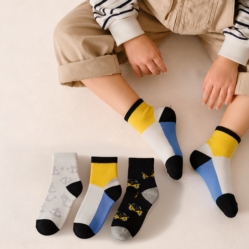 Happy Feet Kids Socks — Egyptian Cotton Anchor & Car, 6-Pack
